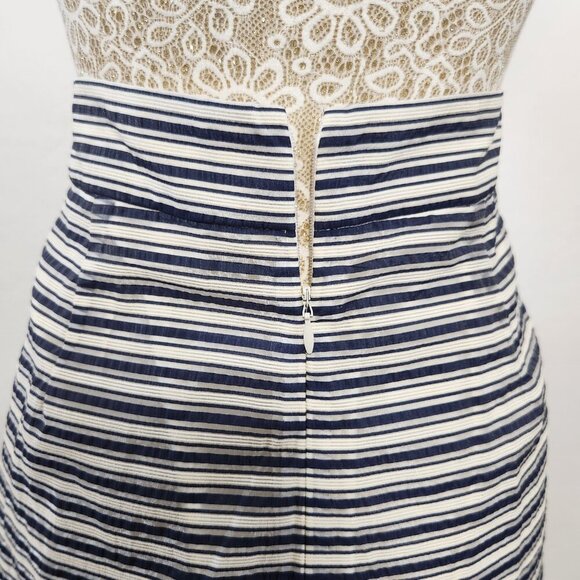 J Crew Women Size 12 Blue Stripe Pleated Zip Back Cotton Blend Lined Midi Skirt - Picture 8 of 12